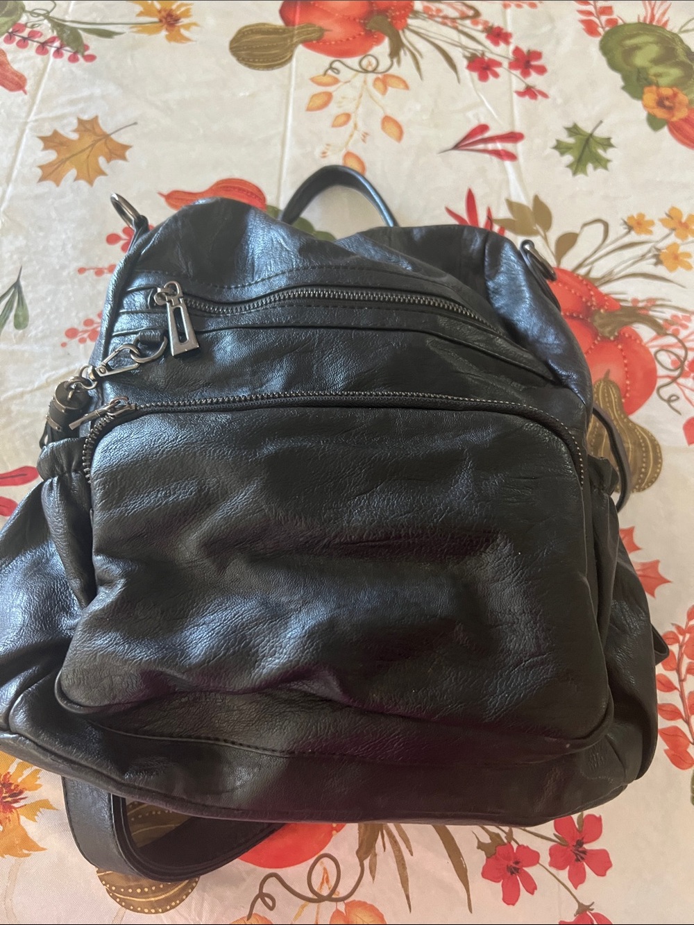 Classic Black Leather Backpack - Men